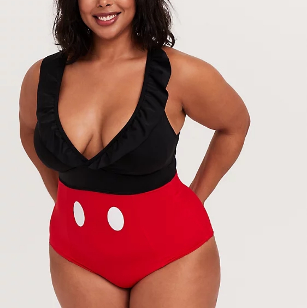 Torrid Disney Mickey Black/Red Ruffle Swim Suit